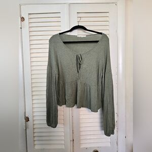 L Lush Olive Short Knit Top